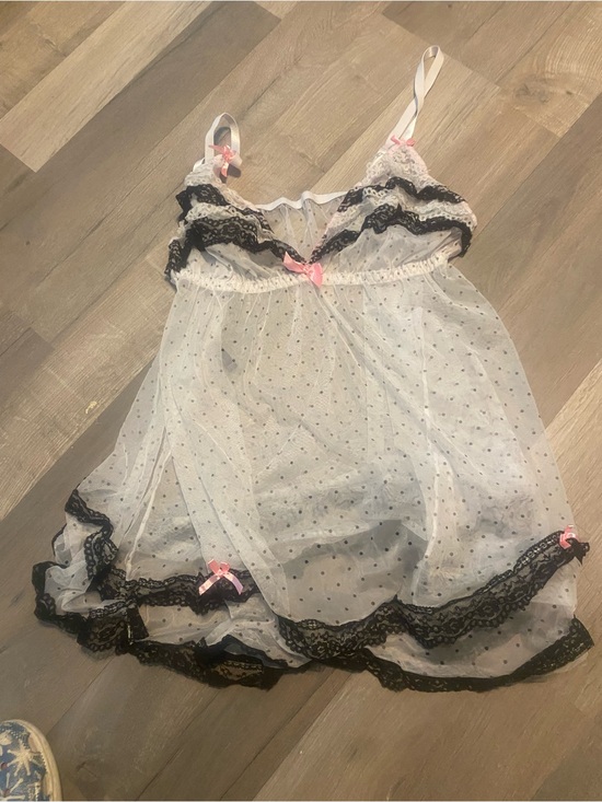 Black Fuchsia Other - Sheer Polka Dot Lace Babydoll Nightie with Pink Accents size 2xl